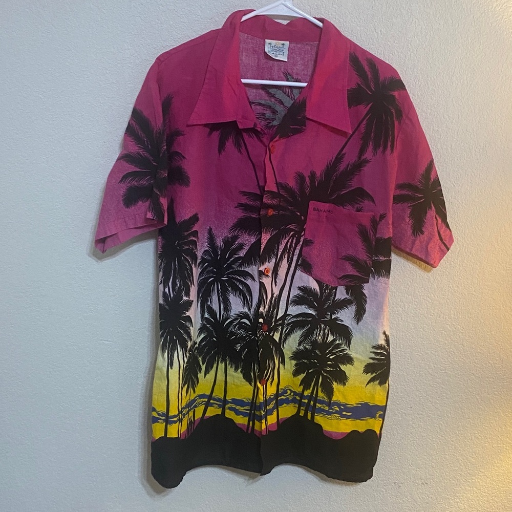 Men's Short-Sleeve Sunset Palm Button-Down Shirt - Pink